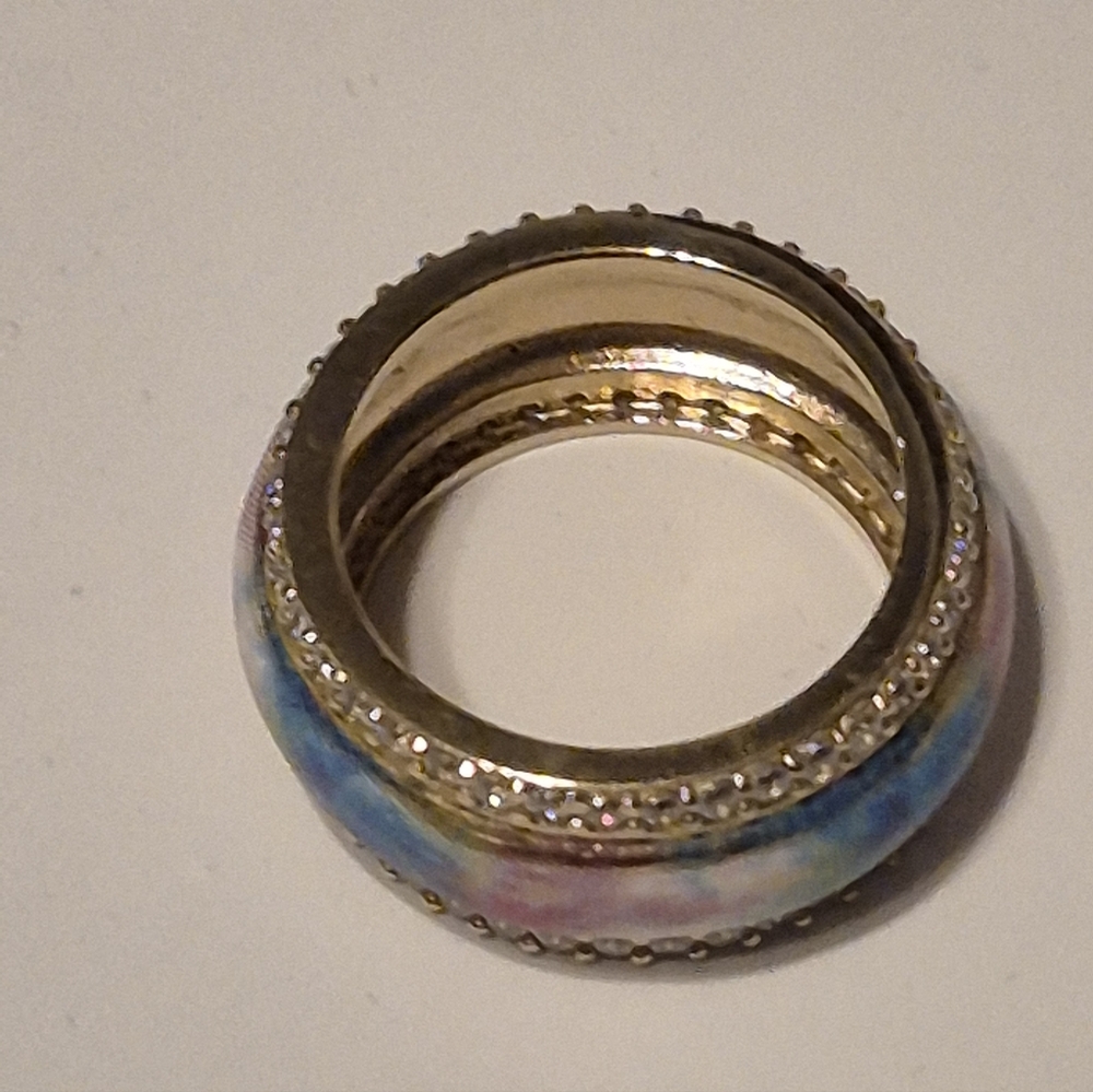 CZ 925 Marked Colorful Ring and Earring Set with Crystals - Picture 3 of 5